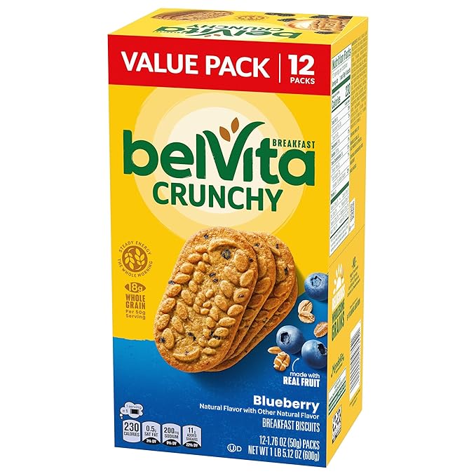 belVita Breakfast Bars Biscuits, Blueberry, Value Pack, 12 Packs (4 Biscuits Per Pack)