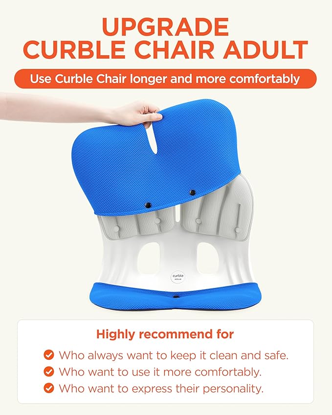 curble Grand Cover, Detachable Cover for Adult Chair, Ergonomic Chair Back Support and Lumbar Support (Blue)