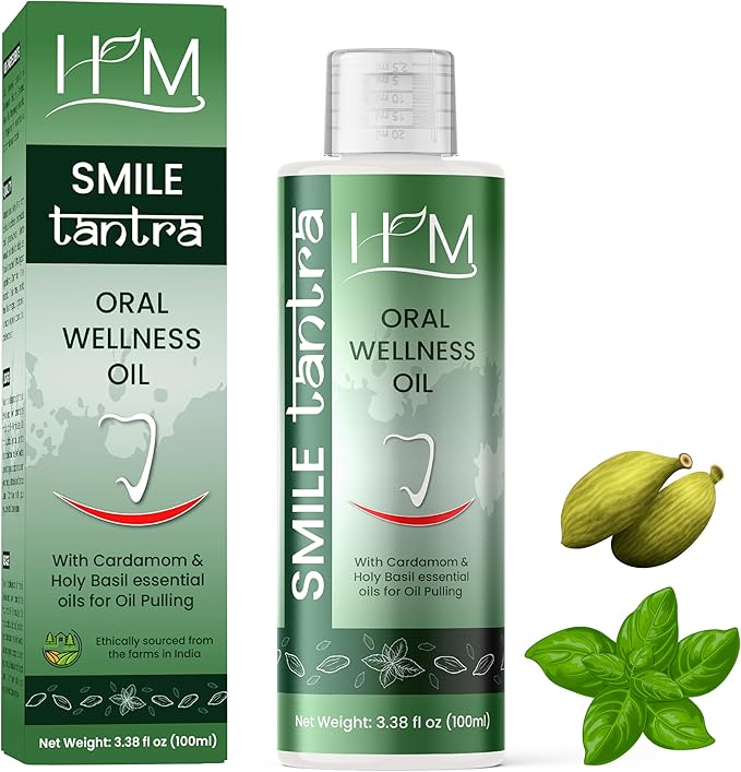 Oil Pulling with Cardamom & Holy Basil Essential Oils for Oral Health, Healthy Teeth & Gums, Alcohol Free Mouthwash, Teeth Whitening, for Dry Mouth, Bad Breath & Freshens Mouth