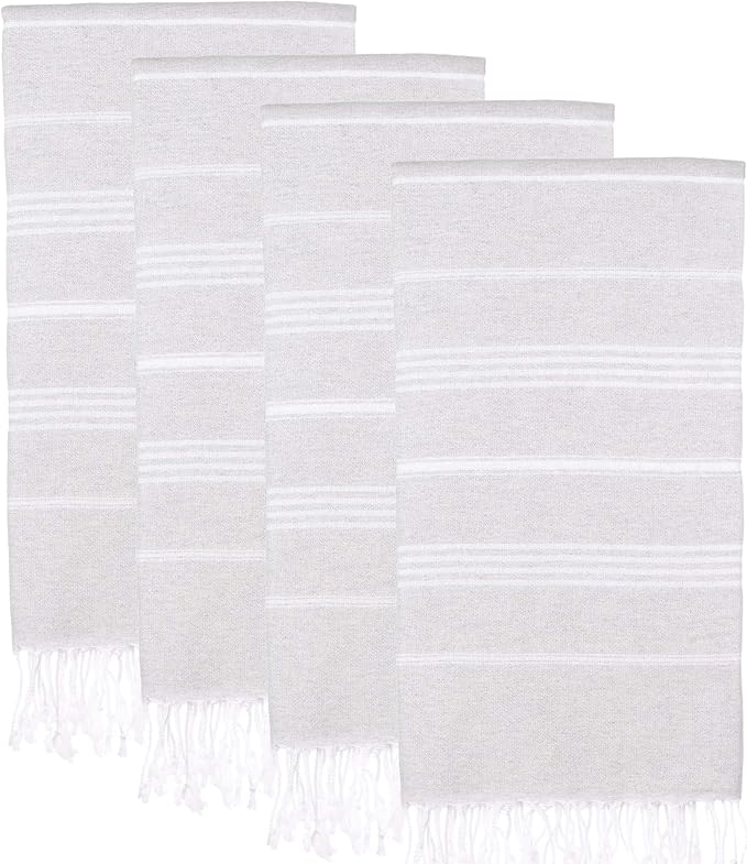 Turkish Beach Towels, Pack of 4 | Oversized, Quick Dry, Sand Free | 100% Cotton, Large 38x71 Towels for Beach, Pool, Travel | Ultra-Soft, Compact, and Absorbent | Light Gray