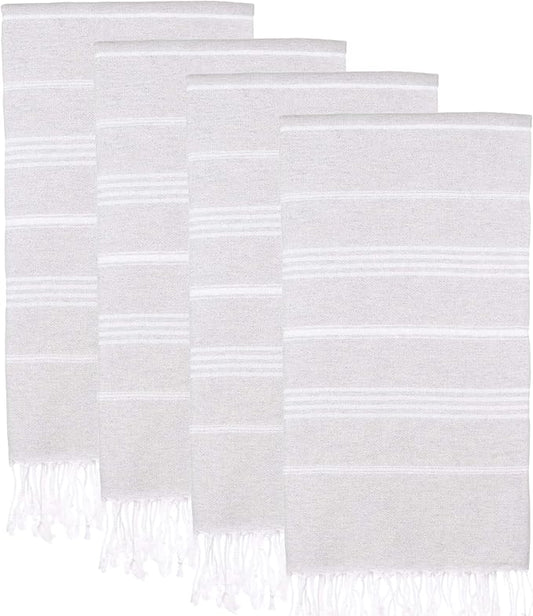 Turkish Beach Towels, Pack of 4 | Oversized, Quick Dry, Sand Free | 100% Cotton, Large 38x71 Towels for Beach, Pool, Travel | Ultra-Soft, Compact, and Absorbent | Light Gray