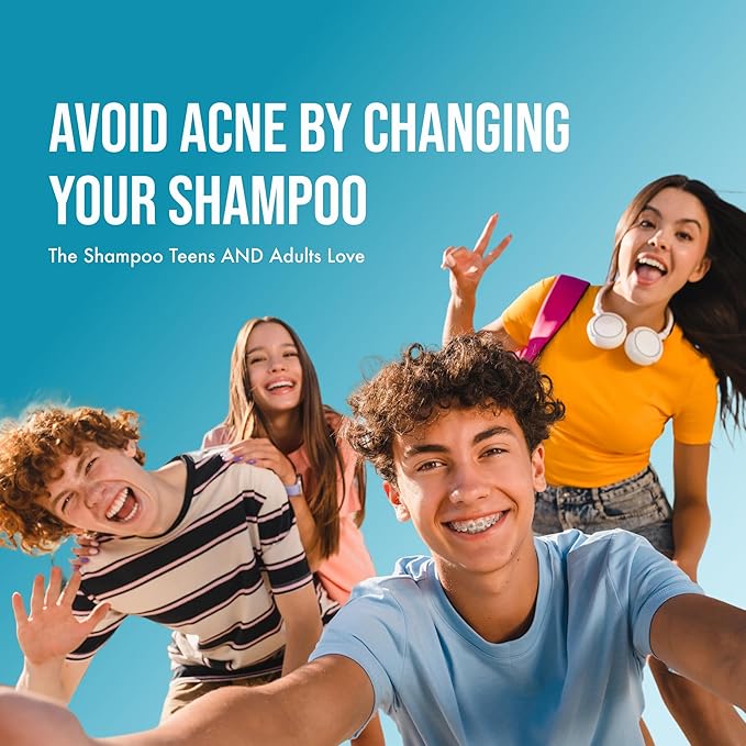 Teenology Teen Shampoo – Avoid Acne Breakouts, Non-Comedogenic, For Dry & Oily Scalps, Sulfate & Paraben Free, Natural Extracts, for Clear Skin & Healthy Hair, 16 oz – (Blueberry Pomegranate Cucumber)