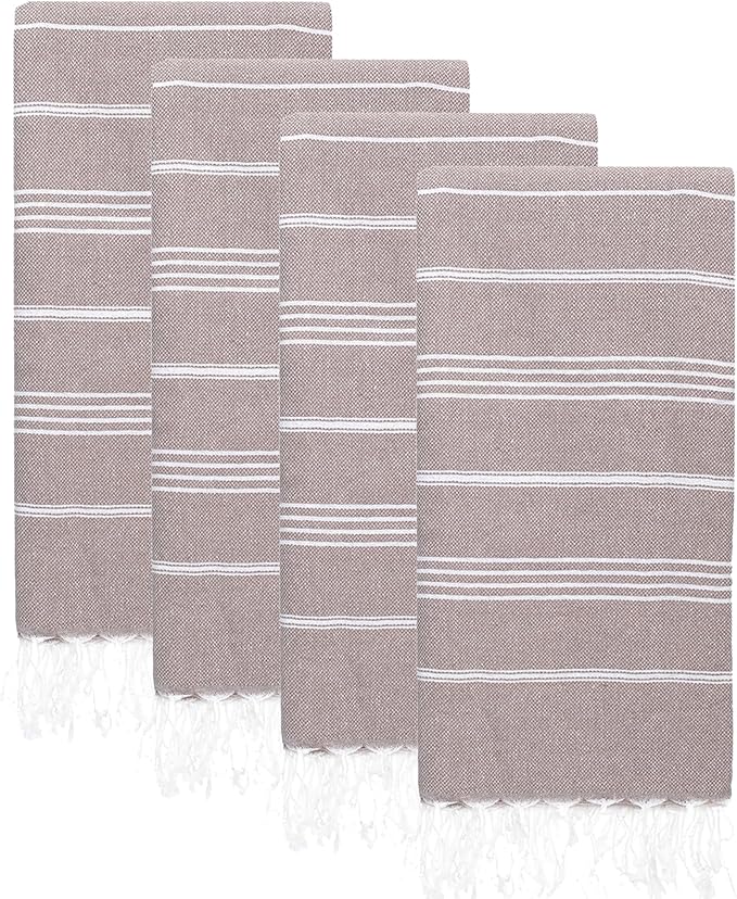 Turkish Beach Towels, Pack of 4 | Oversized, Quick Dry, Sand Free | 100% Cotton, Large 38x71 Towels for Beach, Pool, Travel | Ultra-Soft, Compact, and Absorbent | Light Brown