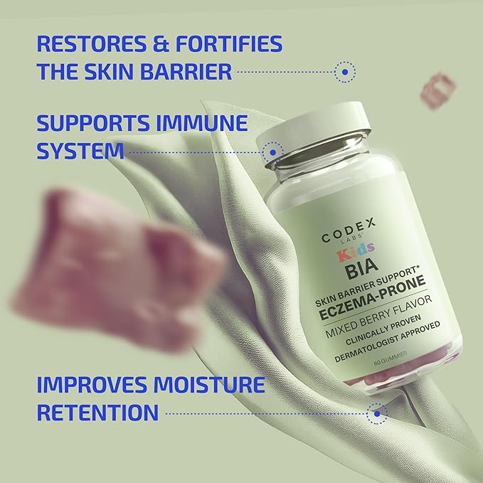 Codex Labs Kids Skin Barrier Support Gummies - Mixed Berry Flavor L-Histidine with Vitamins & Zinc - 60 Gummies for Sensitive or Eczema-Prone Skin - Non-GMO Vegan Supplement