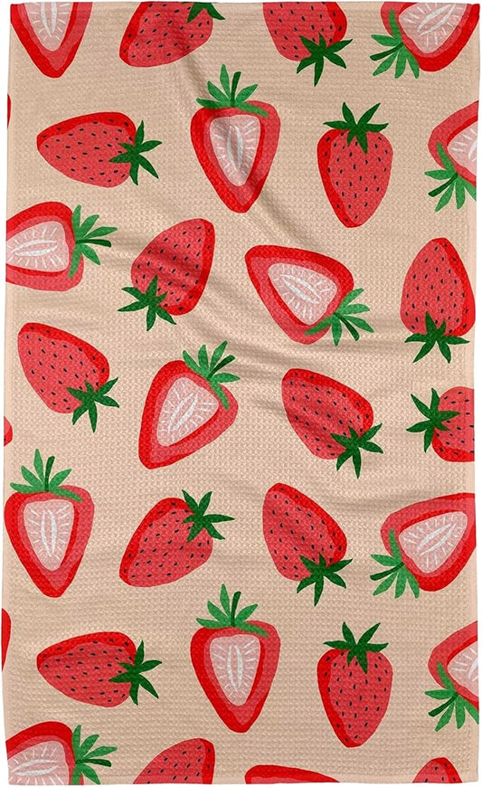 GEOMETRY Spring Kitchen Towels - Quick Dry Microfiber Cloth Spring & Summer Dish Towels for Kitchen Drying - Premium Quick Dry Towel - Strawberry Shortcake, 18" x 30" - 1-Pack