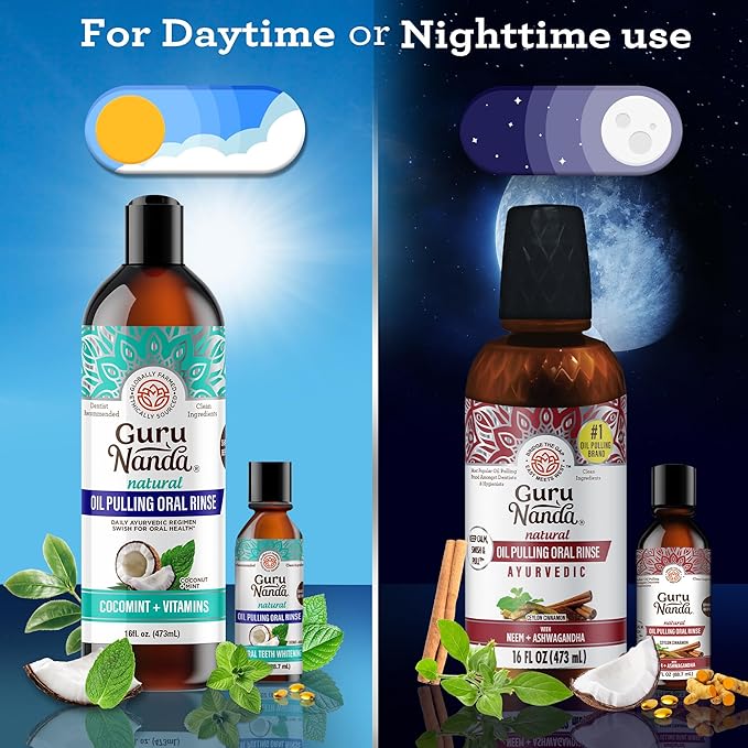 GuruNanda Ultimate Happy Gums Duo, with Alcohol & Flouride-Free Cocomint & Ashwagandha Oil Pulling, Ayurvedic Oral Care for Happy Gums & Fresher Breath