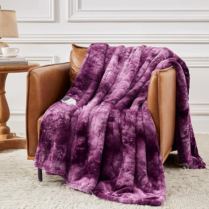 Homemate Electric Heated Blanket Twin Size - 62"x84" Heating Blanket Twin Size 1/2/4/6/8 Hours Auto-Off 10 Heat Level Over-Heat Protection Luxury Faux Fur Sherpa ETL Certification
