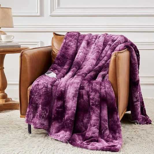 Homemate Electric Heated Blanket Twin Size - 62"x84" Heating Blanket Twin Size 1/2/4/6/8 Hours Auto-Off 10 Heat Level Over-Heat Protection Luxury Faux Fur Sherpa ETL Certification