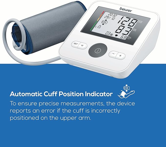 Beurer BM27 Upper Arm Blood Pressure Monitor for Home Use with Adjustable Cuff, Data Transfer to Apple Health and co., 120 Memory Sets, Irregular Heart Rate Detection, Risk Indicator