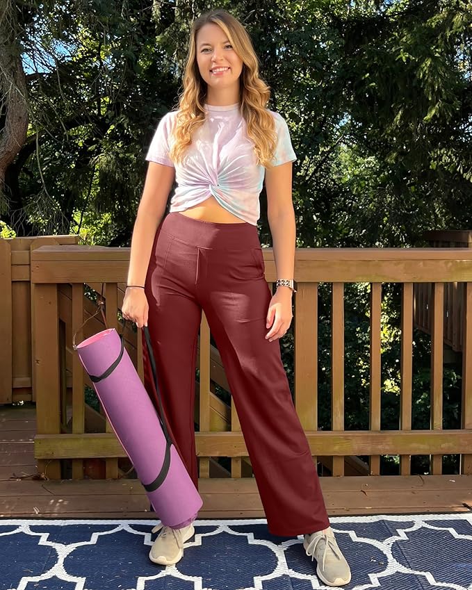 G4Free Yoga Pants Women Wide Leg Pants with Pockets High Waist Stretch Dress Casual Sweatpants Petite/Regular/Tall