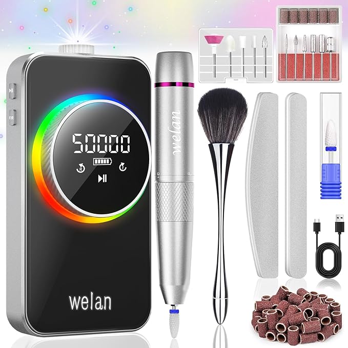 Electric Nail Drill Professional 50000RPM, 2025 Pro Fast Removal Electric Nail File for Acrylic Gel Nails, 6000mAh Rechargeable Nail Drill Machine, Efile Kit with 12pcs Bits for Manicure Salon Home