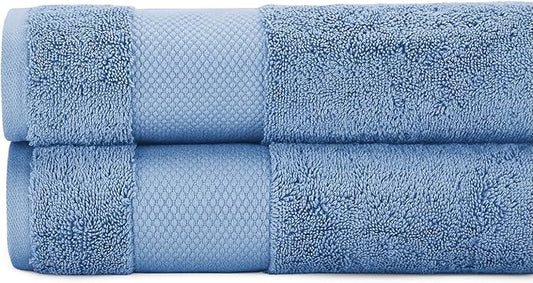 BIOWEAVES 100% Organic Cotton 700 GSM Plush Bath Towels 30" x 58" GOTS Certified - Cerulean Blue, Pack of 2