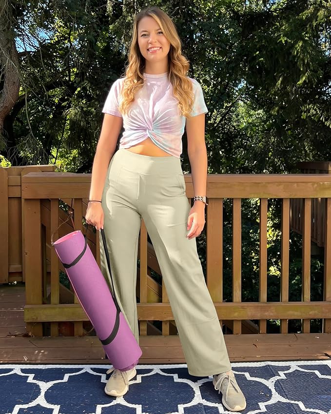 G4Free Yoga Pants Women Wide Leg Pants with Pockets High Waist Stretch Dress Casual Sweatpants Petite/Regular/Tall
