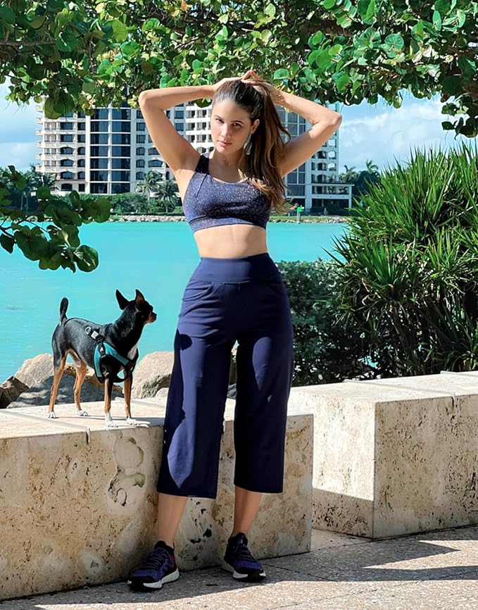 Promover Capri Pants for Women Wide Leg Yoga Cropped Pants with Pockets Loose Casual Summer Pants