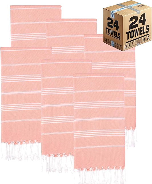 Turkish Beach Towels, Bulk Case of 24 | Oversized, Quick Dry, Sand Free | 100% Cotton, Large 38x71 Towels for Beach, Pool, Travel | Ultra-Soft, Compact, Absorbent | Salmon
