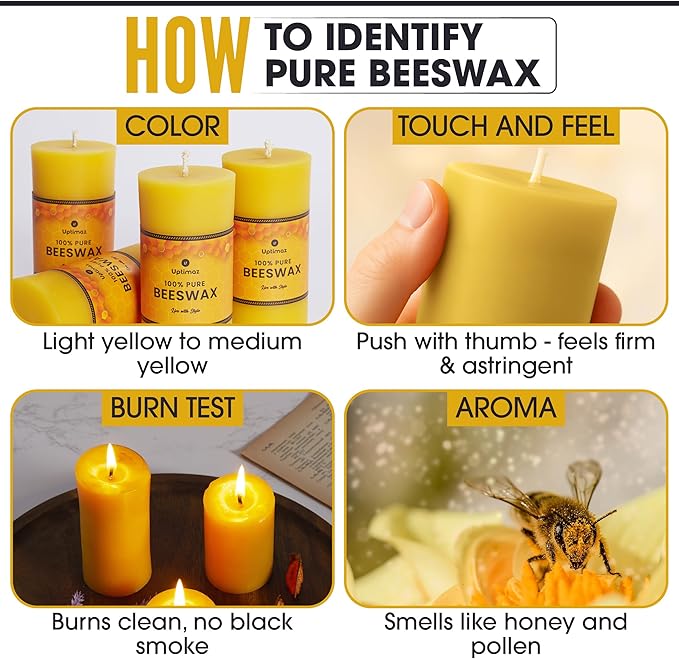 Beeswax Pillar Candles Set of 4, 2x4 Inch, 100% Beeswax Candle with Cotton Wick, Long Burning, Dripless Candle Bees Wax for Home, Décor, Prayer, Emergency