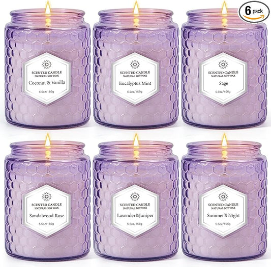 Candles for Home Scented, 6 Pack Aromatherapy Candles Gifts Sets for Women Birthday,33 oz Soy Wax 240 Hour Long Lasting Jar Candles for Christmas Thanksgiving Day