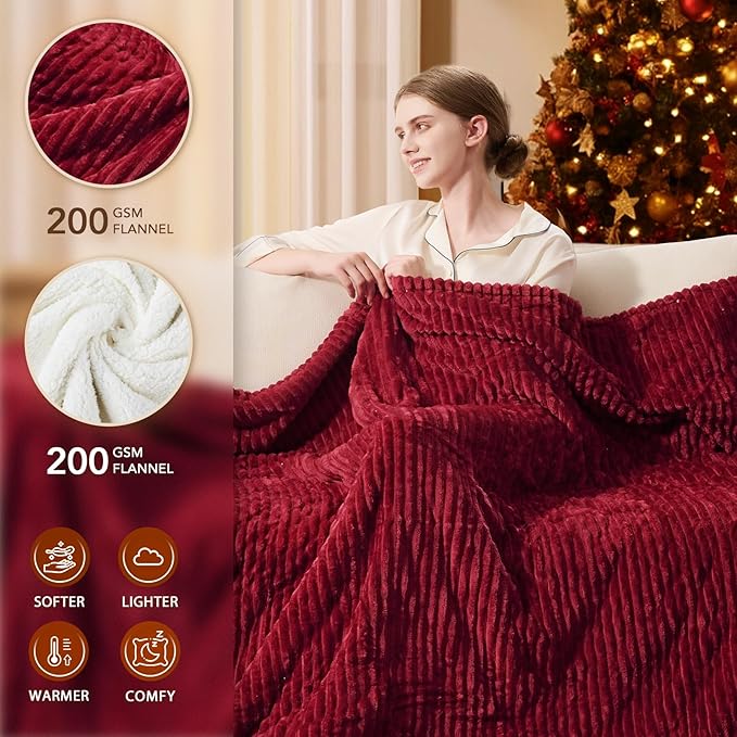Homemate Heated Blanket Electric Throw - 50"x60" Heating Blanket Throw 1/2/4/6/8 Hours Auto-Off 10 Heat Levels Over-Heat Protection Soft Flannel Sherpa ETL Certification