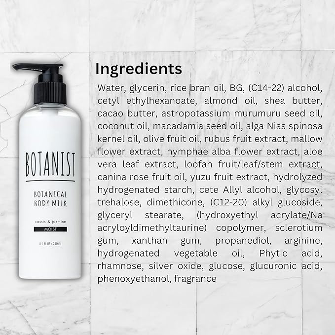 Botanist Shea Butter Body Lotion for Women, Dry Skin Moisturizer for Sensitive Skin by Argan Oil & Squalane, Full Body Moisturizer & Natural Body Lotion from Japan, MOIST, Cassis & Jasmine, 8.1 Fl Oz