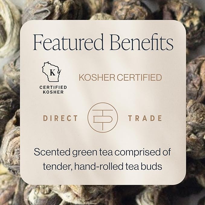 Rishi Tea Jasmine Pearls Green Tea - Caffeinated Loose Leaf, Hand-Rolled with Floral Aroma & Taste - 4 Ounces, 10+ Servings