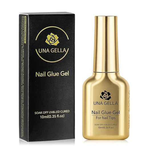 UNA GELLA 6 in 1 Gel Nail Glue for Nails Tips 10ml Long Lasting U V Nail Glue Super Strong Brush On Glue for Base Blooming Gel for Clear False Nail Tips and Press on Acrylic Nails Need Light Cured