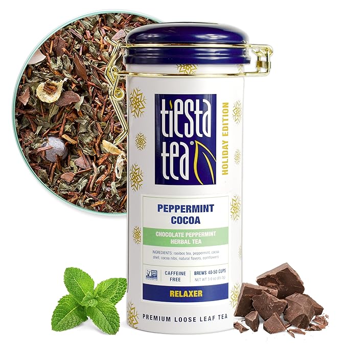 Tiesta Tea - Cozy Peppermint Cocoa, Loose Leaf, Chocolate Peppermint Herbal Tea, Premium Blend, Non Caffeinated, Make Hot or Iced Tea & Up to 50 Cups - 3 Ounce Refillable Tin