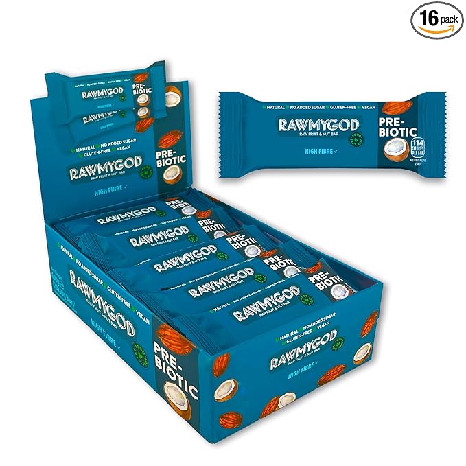RAWMYGOD Fruit and Nut Bars, Gluten Free, Vegan, No Added Sugar (20 bars, Prebiotic)