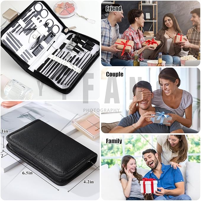 Manicure Set Pedicure Kit Womens Nail Clippers Set 32 in 1 Professional Grooming Care Tools Nail Kit Including Facial, Fingernails and Toenails Care with Travel Case Women (White/Black_32 in 1)