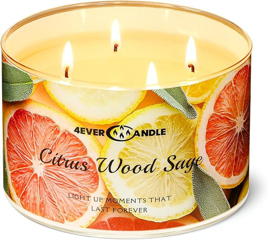 Soy Wax Blend Candle for Home, 4-Wick Candles in Citrus Wood Sage, Aromatherapy Candles Gift for Parties, Relaxing, Over 50 Hours of Burn Time, 18oz