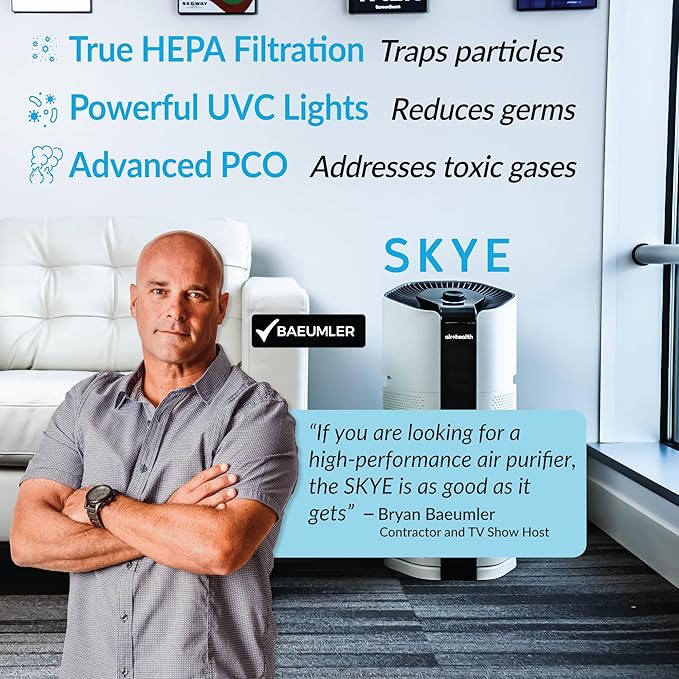 Air Health Skye 5 Stage Air Purifier, Features Ultraviolet Light (UVC), H13 True Hepa, Carbon, PCO, Smart Wifi, Auto Mode, Quiet, Removes 99.97% of Particles, Smoke, Mold, Pet Dander, Dust, Odors