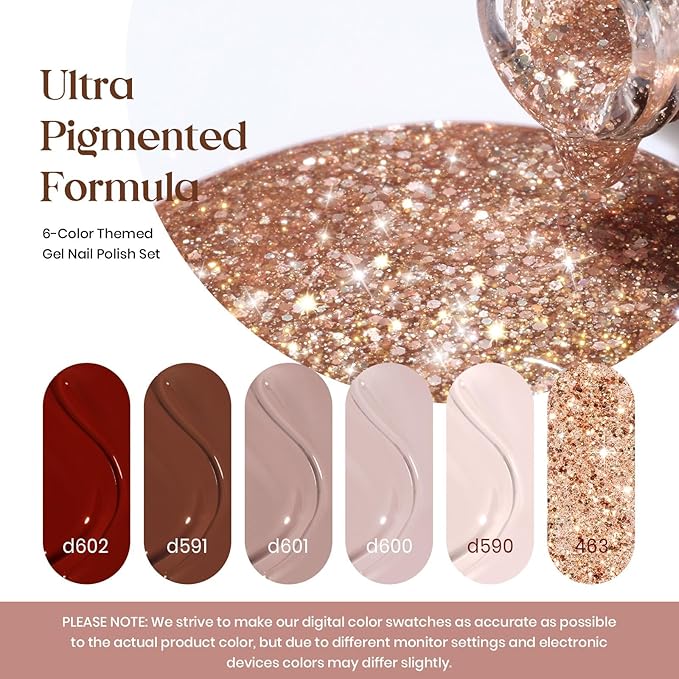 Beetles Brown Gel Nail Polish - 6 Colors Burgundy Brown Neutral Grey Plum Gel Polish Set, Soak Off UV LED Nail Colors for Winter Manicure Gift for Women