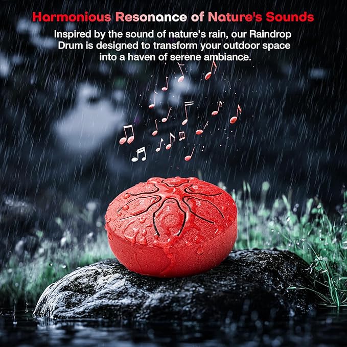 Facmogu Rain Drum for Outside, 6 Notes 3 Inch Steel Tongue Drum Rain Chime, Musical Rain Drum for Garden Yoga Meditation Zen, Mini Chakra Drum for Rain Outdoor w/Bag & Mallet - Red (Bowlling Pattern)
