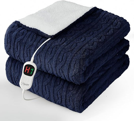 Homemate Electric Heated Blanket Twin - 62"x84" Heating Bed Blankets Throw with 10 Heating Levels 8 Hours Auto Off Fast Heating Over-Heated Protection Ultra Soft Warm Flannel ETL Certified