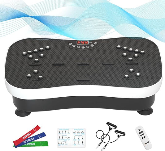 TODO Vibration Plate Exercise Machine Whole Body Vibration Machine with Remote Control for Pain Relief, Lymphatic Drainage, Weight Loss(3 Resistance Loops/Resistance Bands)