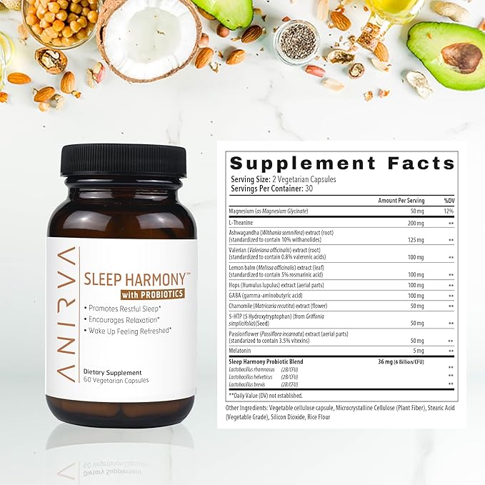 Sleep Harmony - Natural Sleep Supplement with Probiotics, Magnesium, Ashwagandha, Chamomile, GABA, Melatonin - Non-Habit Forming Supplement for Relaxation, Stress Relief, Better Sleep Aid