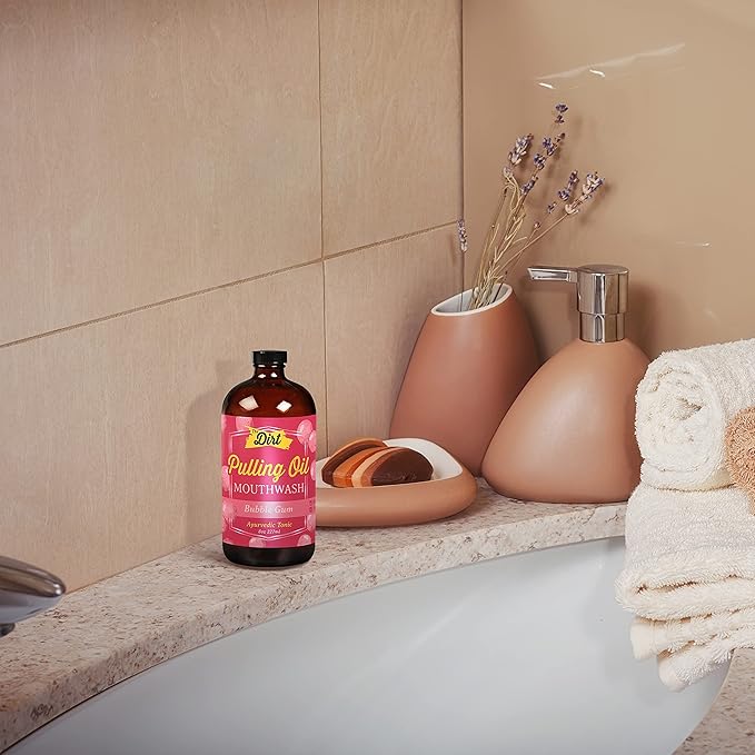 THE DIRT Oil Pulling Mouthwash - Gluten Free - Removes Plaque, Tartar, Bad Breath & Whitens Teeth (Bubblegum, 8 Ounce)