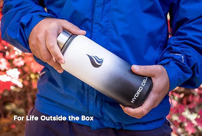 HYDRO CELL Stainless Steel Insulated Water Bottle with Straw - For Cold & Hot Drinks - Metal Vacuum Flask with Screw Cap and Modern Leakproof Sport Thermos for Adults (Black/White 32oz)