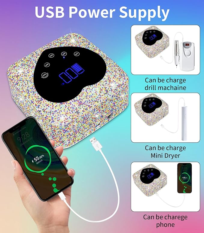 UV Nail Lamp, HUGMAPLE 72W UV Light for Gel Nails, Cordless Rechargeable Diamond Fast Dryer with 5 Timer Setting, Touch Control & Auto Sensor, Professional Led Curing Lamp for Salon & Home