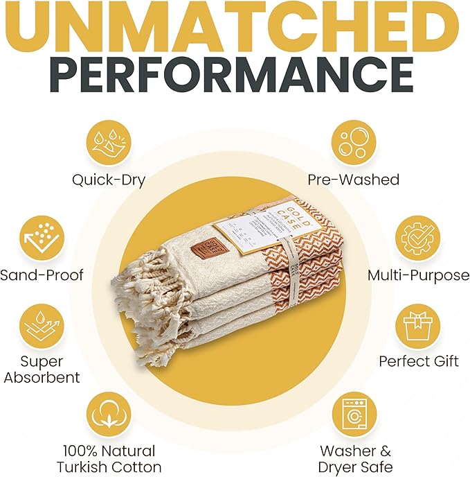 Gold CASE Turkish Hand Towels for Bathroom Set of 4–20x40''–100% Cotton Bathroom Hand Towels – Zeus Towel for Spa, Face, Tea & Dishcloth – Decorative Cloth – Orange