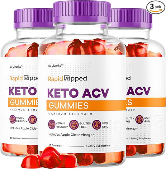 (3 Pack) Rapid Ripped Keto ACV Gummies Advanced Formula 1050MG, RapidRipped Keto Apple Cider Vinegar Gummie, RapidRippedKeto and ACV Gummys Support, 180 Gummies for 3 Months