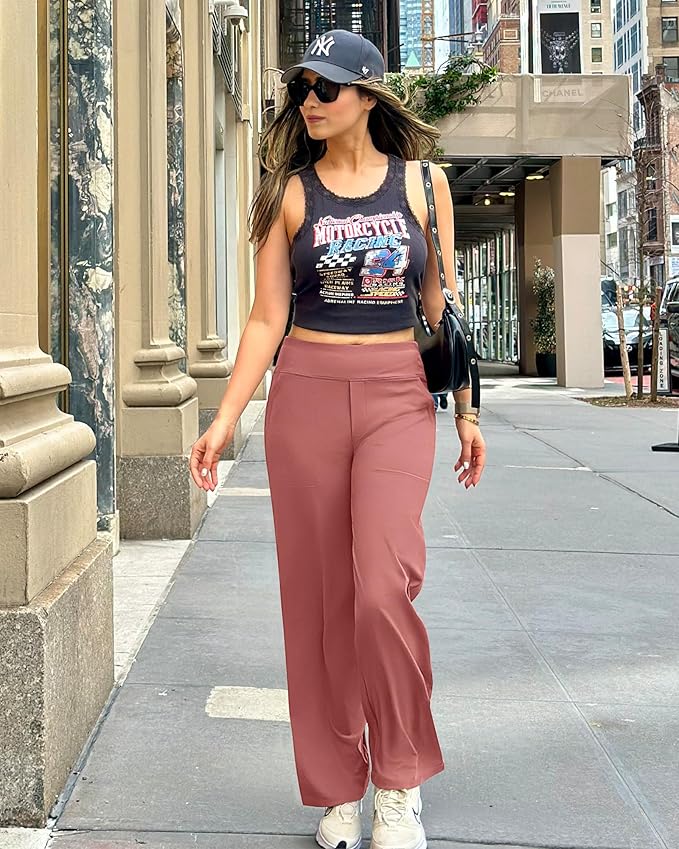 G4Free Yoga Pants Women Wide Leg Pants with Pockets High Waist Stretch Dress Casual Sweatpants Petite/Regular/Tall