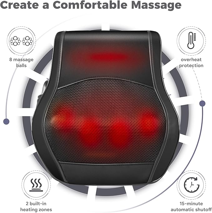 Neck and Back Massager for Pain Relief Deep Tissue with Heat, Shiatsu Shoulder Massager with Bi-Directional Rotating Head for Neck, Back, Shoulders, and Legs