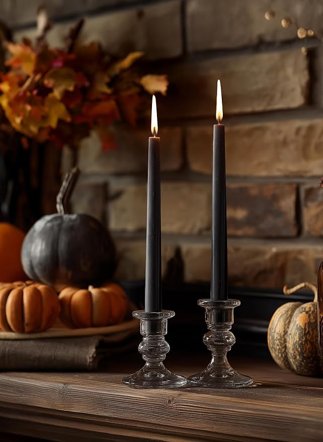 6 PK 10" Classic Taper Candles, Black, 7-8 Hours Long Burning, Unscented Tall Candlesticks