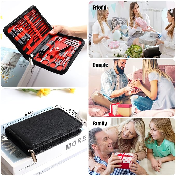 Manicure Set Pedicure Kit Womens Nail Clippers Set 32 in 1 Professional Grooming Care Tools Nail Kit Including Facial, Fingernails and Toenails Care with Travel Case Women (Wine-colored 32 in 1)