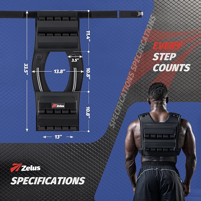 ZELUS Weighted Vest Men, 23/36/45 lb. Weight Vest with 10/16/20 Adjustable Iron Weights for Muscle Building Strength & Functional Training, Weighted Vest for Women with Reflective Strips.