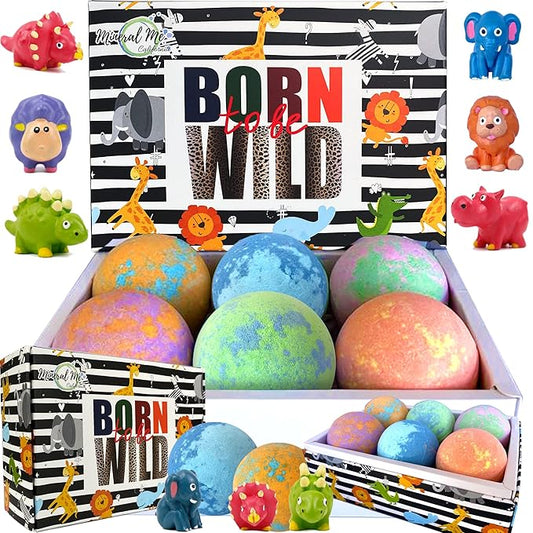 Bath Bombs for Kids with Toys Inside - Organic Bubble Bath Fizzies with Jungle Animal Toys. Gentle and Kids Friendly Spa Bath Balls, Bath Fizz Balls - Birthday Gifts for Toddlers, Boys, Girls