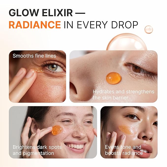 Glow Elixir | Advanced Vitamin C Serum for Face | Dark Spot Corrector with Niacinamide & Astaxanthin | Glass Skin & Brightening Serum for Even Skin Tone | Vitamin C for Face (30ml /1 Fl oz)