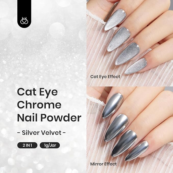 beetles Chrome Nail Powder Metallic with Top Coat Set- Silver Mirror Effect Galaxy Glitter Gel Polish, 1g/Jar with 7.5ml No Wipe UV Gel Top Coat for DIY Nails Art Salon Manicure Design Decoration