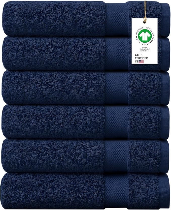 Delara 100% Organic Cotton Towels 650 GSM Plush Feather Touch Quick Dry Hand Towel, Pack of 6 GOTS Certified, Oeko-Tex Green Certified, Organic Cotton Hand Towel, 20"X30"