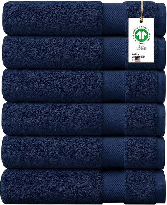 Delara 100% Organic Cotton Towels 650 GSM Plush Feather Touch Quick Dry Hand Towel, Pack of 6 GOTS Certified, Oeko-Tex Green Certified, Organic Cotton Hand Towel, 20"X30"